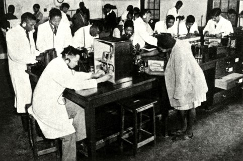 'Scenes in a Native College - Students in the physics laboratory', c1948
