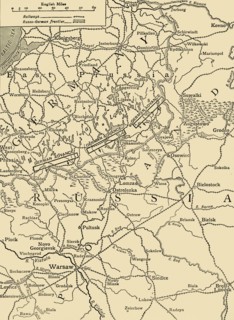 'Sketch Map to Illustrate the German Attack north of Warsaw in February, 1915', (c1920). Creator: Unknown.