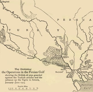 'Map illustrating the Operations in the Persian Gulf', First World War, 1915, (c1920). Creator: Unknown.