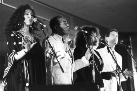 Jon Hendricks with three unidentified singers, c1998. Creator: Brian Foskett.