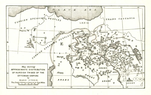 'Map showing Approximate Distribution of Kurdish Tribes of the Ottoman Empire', c1915. Creator: Mark Sykes.