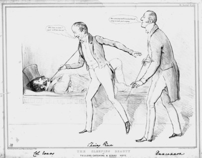 'The Sleeping Beauty or Tellers Catching a Stray Vote', 1833. Creator: John Doyle.