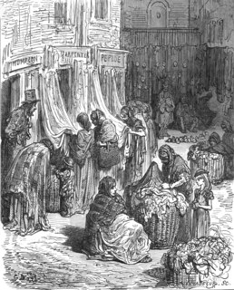 'Gloucester Street, New Cut-Old Clothes Mart', 1872.  Creator: Gustave Doré.