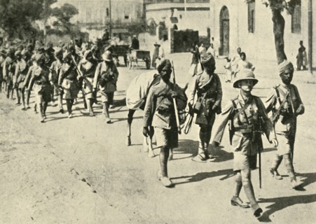 Indian soldiers and British officer, First World War, 1914-1918, (c1920). Creator: Unknown.