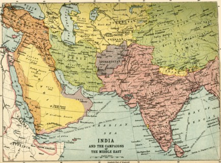 'India and the Campaigns of the Middle East', First World War, 1914-1918, (c1920). Creator: John Bartholomew & Son.