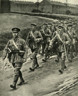 Captain William Redmond leading Irish troops at the Front, First World War, 1916, (c1920). Creator: Samuel Begg.