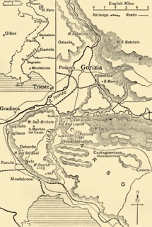 'Gorizia and the Carso: map illustrating the Italian advance towards Trieste in 1916', (c1920).  Creator: Unknown.