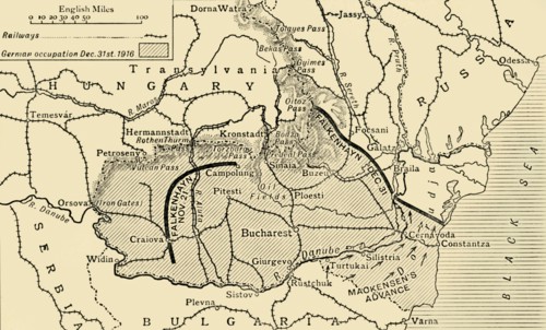 'Map illustrating the Roumanian Campaign to the end of 1916', (c1920). Creator: Unknown.