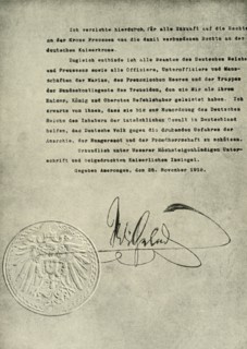 'Facsimile of the Deed of Abdication of the German Emperor, William II', 1919, (c1920). Creator: Unknown.