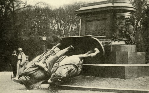 Toppled equestrian statue of Wilhelm I, Metz, France, 1918, (c1920). Creator: Unknown.