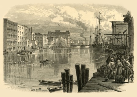 'Milwaukee River, at Milwaukee', 1874.  Creator: Alfred Waud.