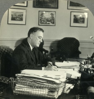 'Franklin Delano Roosevelt, President of the United States at His Desk in the Executive Offices, Was Creator: Unknown.