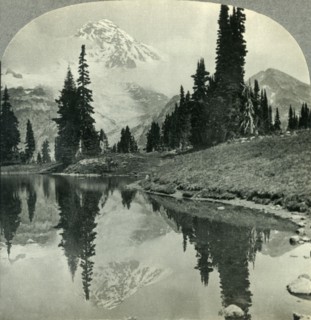 'Mt. Rainier from Mirror Lake, Indian Henry's Hunting Ground, Mt. Rainier National Park, Washington' Creator: Unknown.