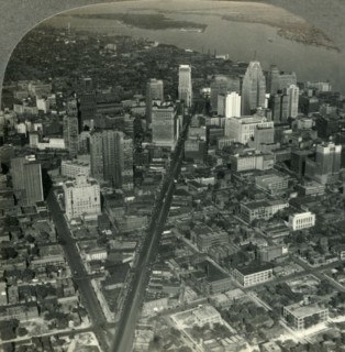'Skyscrapers of Downtown Detroit - Michigan Ave. to Detroit River and Belle Isle Park', c1930s. Creator: Unknown.