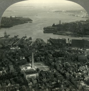 'Bunker Hill Monument and Boston Harbor from the Air, Boston, Mass.', c1930s. Creator: Unknown.