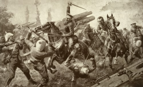 'The Glorious Charge of the Ninth Lancers During the Great Retreat from Mons to Cambrai', 1915. Creator: Unknown.