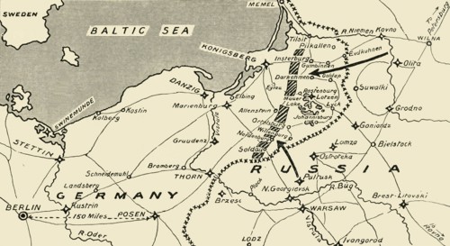 'Map illustrating the Russian Invasion of East Prussia', 1915. Creator: Unknown.