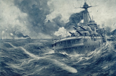 'Missed! U Boat's Torpedo Passes Beyond the Stern of British War Vessel', 1916. Creator: Unknown.