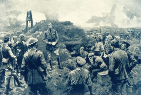 'Sunday on the Western Front: Chaplain Conducts Impromptu Service', 1917. Creator: Unknown.