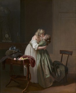 Two Young Women Kissing (Deux jeunes femmes s'embrassant), ca 1790-1794. Creator: Boilly, Louis-Léopold (1761-1845).