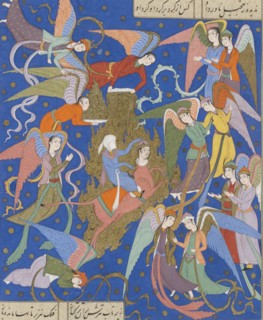 The night journey of the Prophet. (From a Manuscript of the Khamsa of Nizami), c. 1620. Creator: Anonymous.
