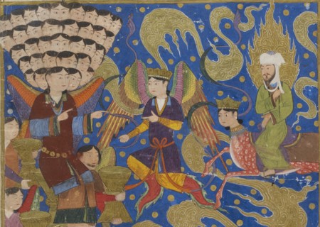 Ascent of Muhammad to Heaven. From Miraj Nameh, 1436. Creator: Anonymous.