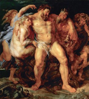 The drunken Hercules, led by a Nymph and a Satyr, ca 1614. Creator: Rubens, Pieter Paul (1577-1640).