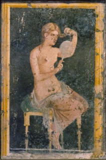 Woman with a Mirror, 1st H. 1st cen. AD. Creator: Roman-Pompeian wall painting.