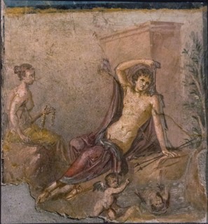 Narcissus, Echo and Eros, 1st H. 1st cen. AD. Creator: Roman-Pompeian wall painting.