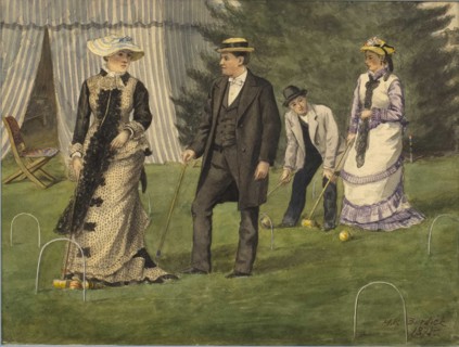 The croquet game, 1875. Creator: Burdick, Horace Robbin (1844-1942).