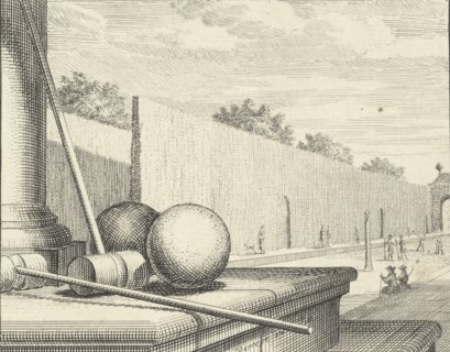Croquet Attributes with croquet players in the background, 1714. Creator: Vinne, Vincent Laurensz, van der (1629-1702).