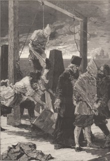 The execution of Alexander Kvyatkovsky und Andrey Presnyakov on November 16, 1880.  Creator: De Haenen, Frédéric (1853-1928).