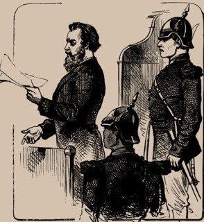 Andrei Zhelyabov before the Court, 1881. Creator: Anonymous.