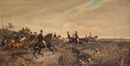 Emperor Franz Joseph I with Empress Elisabeth during a parforce hunt, 1880. Creator: Blaas, Julius, von (1845-1922).