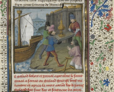 The three Grail Knights brings the Holy Grail to the Ship of Solomon, 15th century. Creator: D'Espinques, Évrard (active 1440-1494).