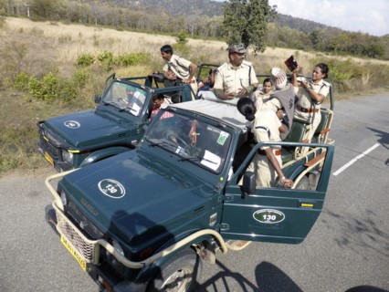 Guides in truck, Jim Corbett Tiger Reserve, Uttarakhand. Creator: Unknown.