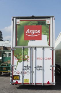 Rear of Argos lorry showing safety pictograms 2016. Creator: Unknown.