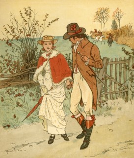 Two young lovers in a lane, c1880. Creator: Randolph Caldecott.