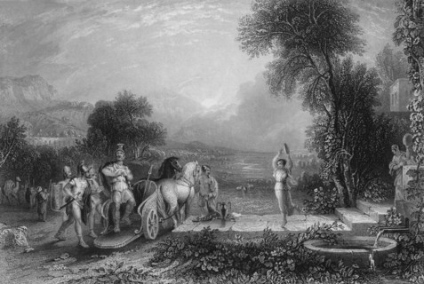 'And Jephthah came...unto his house, & behold, his daughter came out to meet him', 19th century? Creator: W Floyd.