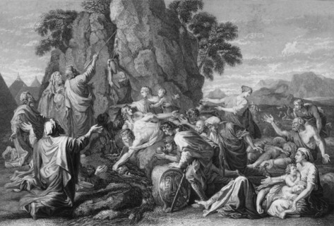 'Moses "smote the rock twice, and the water came out abundantly"', 1840.  Creator: George Presbury.