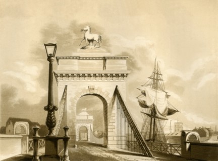 'Norfolk Bridge, New Shoreham', 1835. Creator: George Baxter.