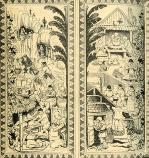 Chinese potters at work, design for stained glass window, c1870, (1881).  Creator: William Bell Scott.