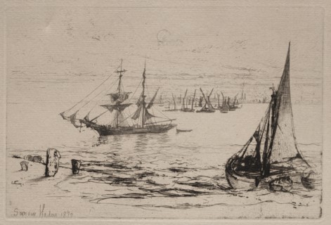 A Brig at Anchor, 1879. Creator: Francis Seymour Haden (British, 1818-1910).