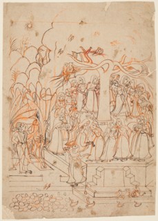 A leaf from a Baramasa series: the month Jyestha (May-June), Krishna watches the Gopis..., c. 1760. Creator: Unknown.