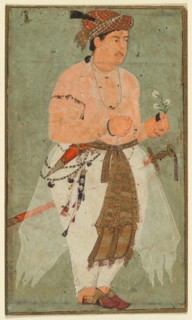 A Mughal Prince, Perhaps Danyal, Holding a Sprig of Flowers, c. 1580-1590. Creator: Unknown.