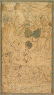 A prince visiting a holy man in a rocky landscape, c. 1590. Creator: Unknown.