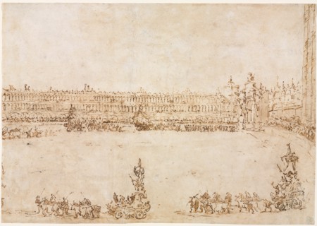 A Procession of Triumphal Cars in the Piazza San Marco, Venice, Celebrating the Visit..., 1782. Creator: Francesco Guardi (Italian, 1712-1793).