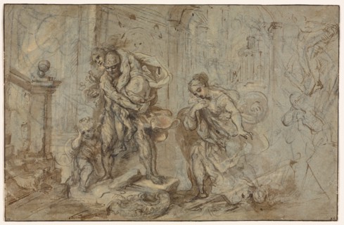 Aeneas Saving Anchises at the Fall of Troy, 1587-1588. Creator: Federico Barocci (Italian, 1528-1612), attributed to.
