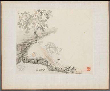 Album of Landscape Paintings Illustrating Old Poems: A Man Lies under a Rocky Overhang?, 1700s. Creator: Hua Yan (Chinese, 1682-about 1765).