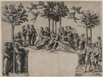 Apollo on Parnassus, c. 1517-1520. Creator: Marcantonio Raimondi (Italian, 1470/82-1527/34).